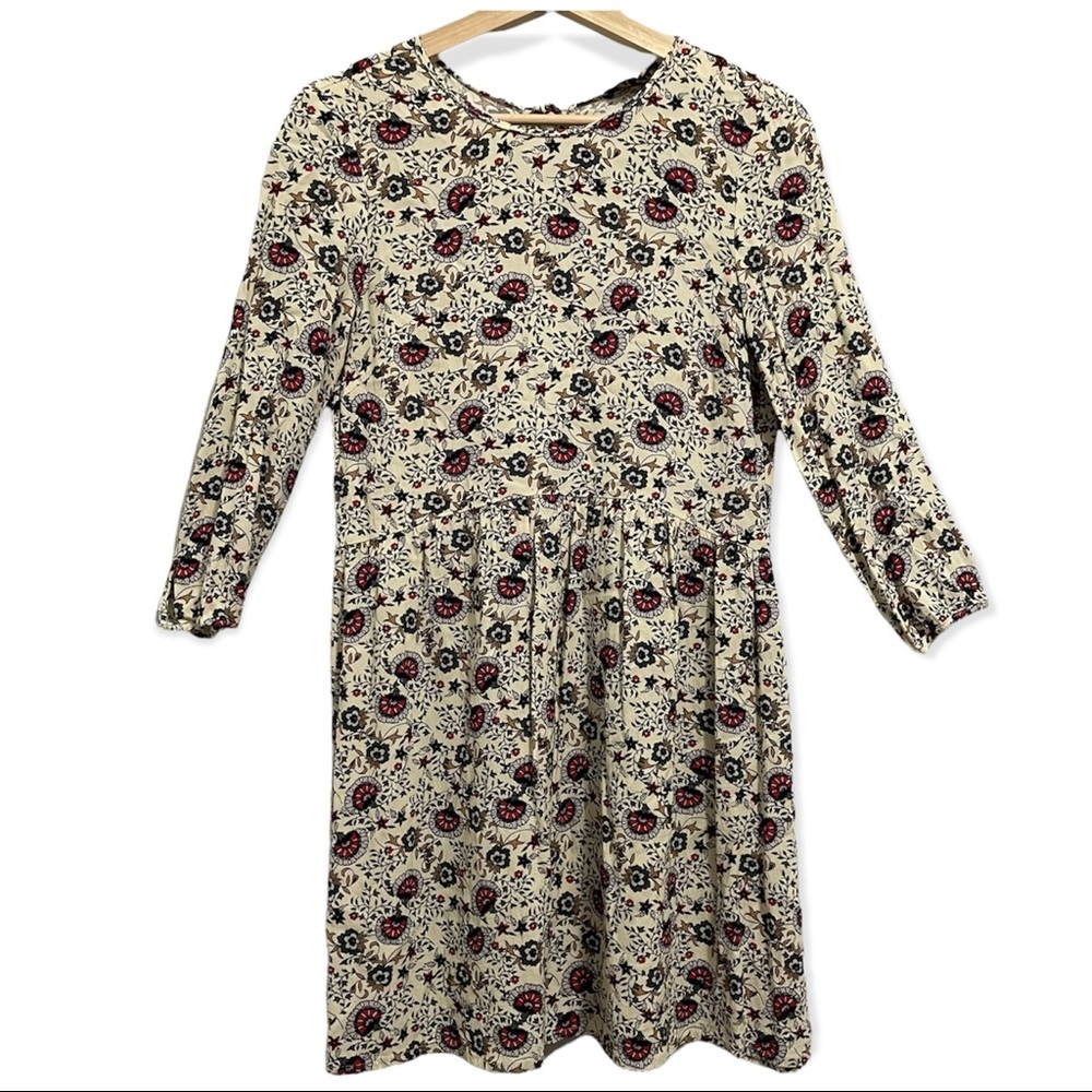 Zara Boho Mini Dress Floral Print Swing Dress 3/4 Sleeves Womens Small S